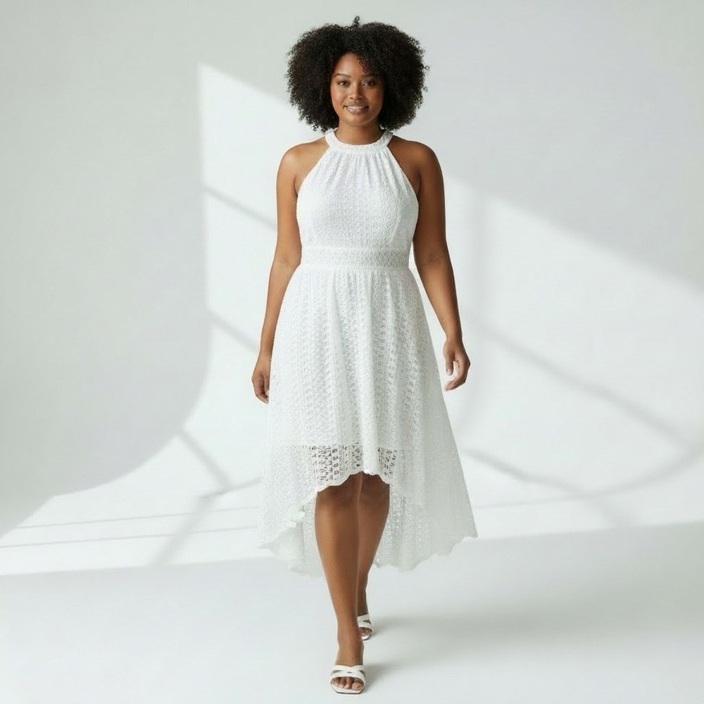 ModCloth Womens 4X Eyelet Crochet White Wedding Dress Waterfall Romantic Elegant
